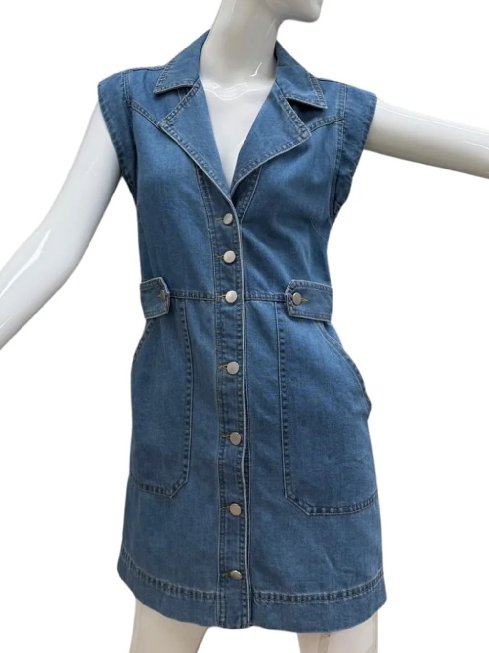 Karlie Denim Utility Button-Front Sleeveless Dress - Blue